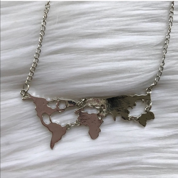 Silver World Map Necklace - Picture 2 of 6